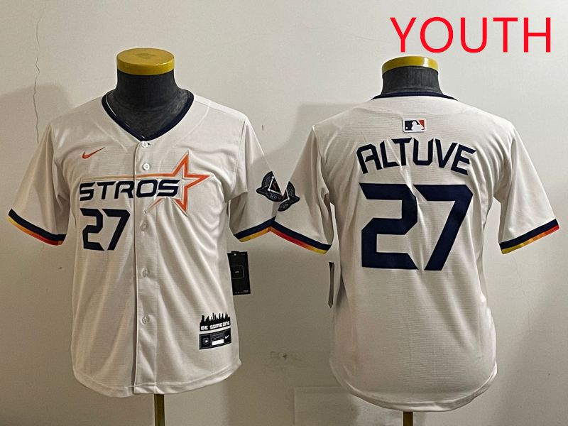 Youth Houston Astros #27 Altuve Cream Three generations Joint Name 2025 Nike MLB Jersey style 412